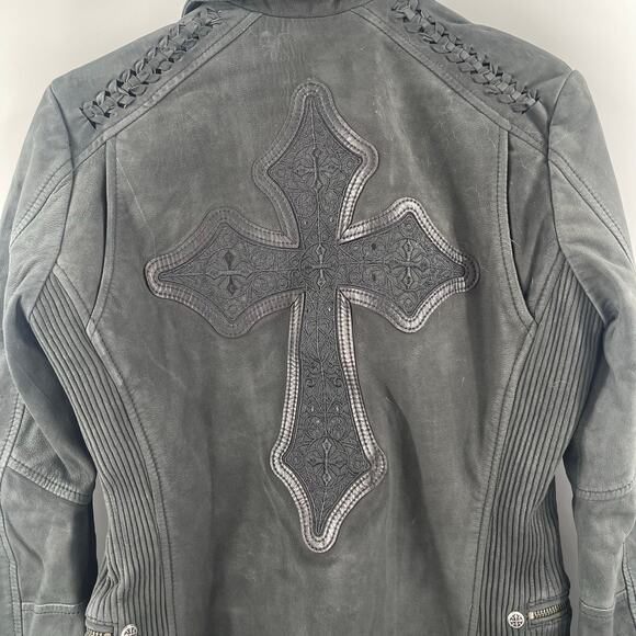 AFFLICTION Leather Jacket Women's Small NWT #99 Livestock Biker MMA Cross Zipper - Picture 12 of 16